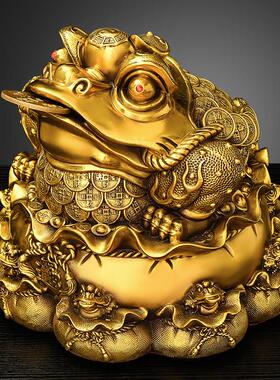 金蟾摆件全黄铜聚宝盆金蟾九子蟾王三足蟾蜍吸财金蝉店铺开业送礼