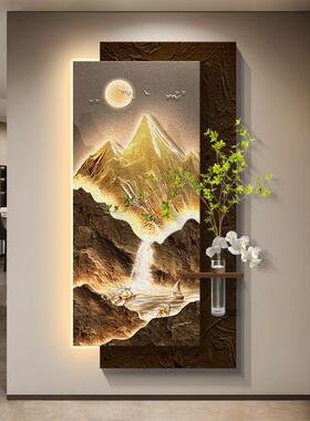 日照金山立体玄关装饰画入户正对门挂画造景走廊过道壁画灯级感