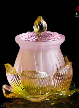 琉璃莲花花瓶供盘净水杯供具套装摆件佛具家居供奉用品佛堂中式