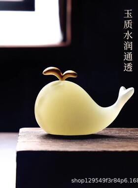 2026青玉鲸鱼笔搁毛笔镇纸摆件毛笔字创意压纸器文房四宝可爱毛笔