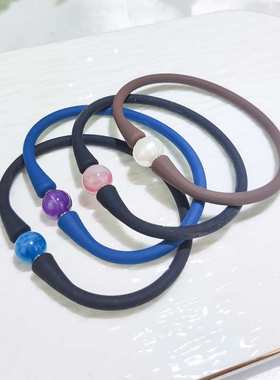 硅胶手链天然水晶手镯手环珍珠半宝石弹性 珠子手串跨境