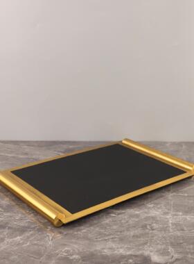 现代简金约属1059皮面革编织纹托盘摆件客厅卧室玄桌电视关柜家居