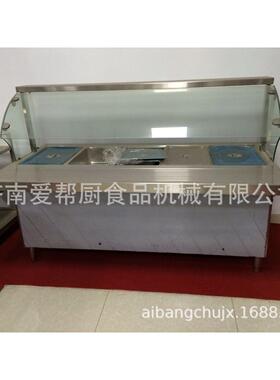 商不锈钢售饭台电用热温台带保玻璃罩快餐台5格汤五格六格售饭盒