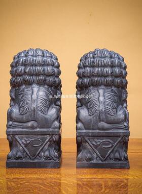 泰山青石狮子摆件一对门前门口石雕石头大小公母狮子看门泰山文创