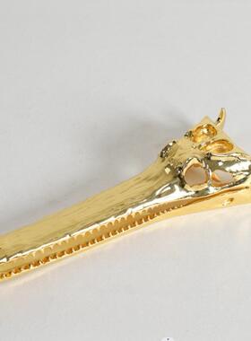 现代样板间金色鱼头骨造型金属抽象摆件装饰客厅家居托盘陈列