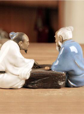 石湾娃娃陶瓷中国客厅电视柜玄关装饰品假山盆景人物雕塑围棋游戏