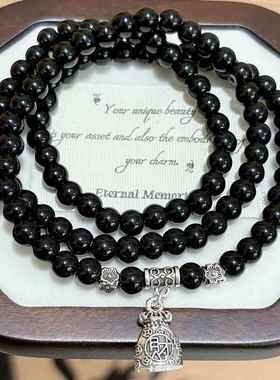 2026复古双层叠戴高颜值精致ins风配饰墨锁冰川串珠手链