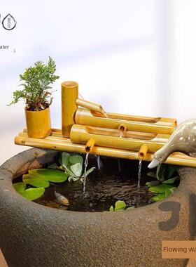 竹排竹循环水摆件水流装置鱼缸半院户外客厅阳台