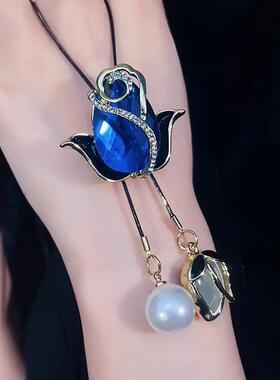 郁金香韩国气质猫眼毛衣洋气项链