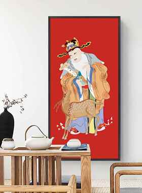新中式财神爷挂画招财进宝装饰画门神玄关画客厅过道风水红色壁画