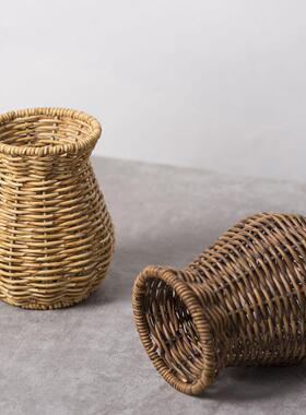 田园风装饰花手工编织塑藤插花室内桌面橱柜干花创意家居摆件