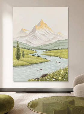 手绘油画客厅装饰画立体山水画入户玄关走廊壁画侘寂风手绘肌理画