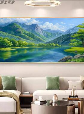 客厅装饰画绿色山水风景流水生财沙发背景墙画书房办公室挂画壁画