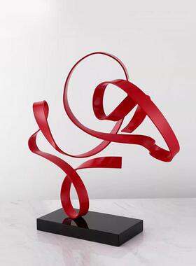 现代艺术创意铁艺雕飘带摆件样房板售楼处塑玄装关JKM桌面饰品摆