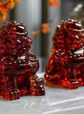 新中式树脂透明琥珀狮子样板房售楼处家居客厅吉祥物镇宅装饰摆件