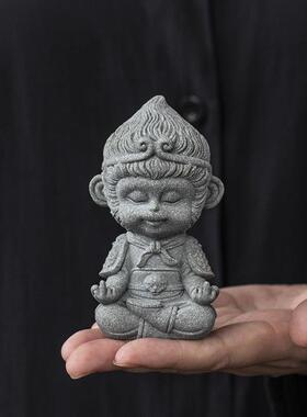 绿砂岩孙悟空大圣茶宠物饰品桌面创意鱼缸景观家居装饰工艺品礼品