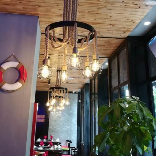 247业风麻绳红吊灯店创意烧工烤饭铺商用复古咖啡餐厅酒吧装饰网 - 图0