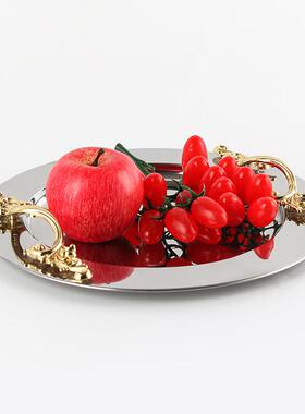 新中式轻奢果碟果盘摆件酒店样板房高级零食干果平盘茶盘软装饰品