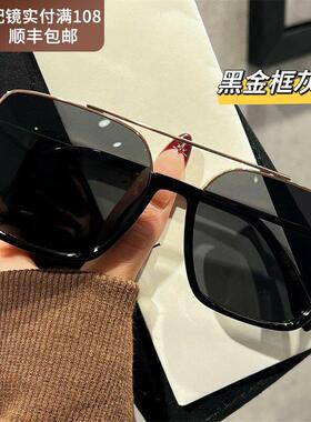 设计师款倒半框双梁偏光墨镜男女款2026新款抗UV开车太阳眼镜