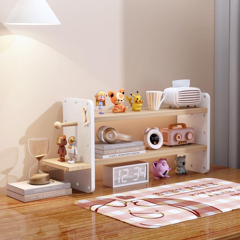 Computer desk solid wood bookshelves desk student study desk hole board desktop storage rack multi-layer storage table shelves