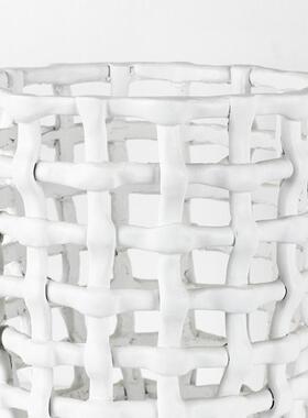 现代创意镂空编织篮摆件样板房花客白ES-A6115厅黑色网格花器瓶面