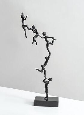 创意艺术黑色人物摆件铸铁金属托举杂技工艺品办公室书柜装饰摆设