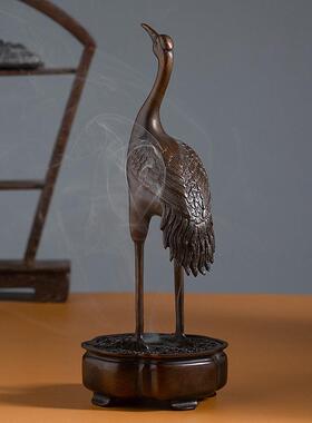 仙鹤摆件铜香薰炉香道用品办公桌茶几桌面装饰品家居玄关工艺礼品