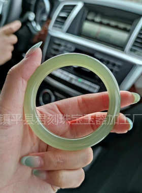 天然古青玉和田玉色湖水绿玉石手镯复古胖圆条天然阿富汗玉手镯