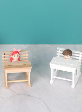 娃娃屋1:12dollhouse素坯课桌微缩书房场景桌子迷你书桌模型摆件