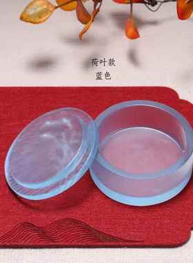 琉璃荷花竹子四君子墨盒书法文房四宝带盖彩色复古中式桌面摆件