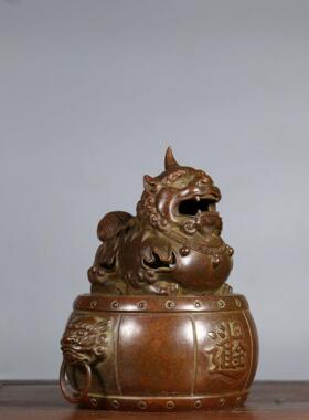 黄铜貔貅香炉日进斗金办公室客厅桌面彩绘金属工艺品铜器纯铜摆件