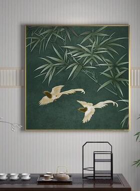 新款直销新中式装饰画绿色竹子花鸟中国风轻奢客厅玄关壁画正方形