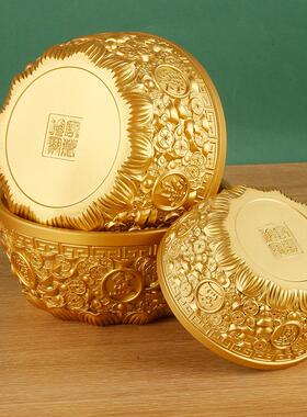 黄铜金色开口钱币聚宝盆桌面摆件装饰金钱元宝聚宝盆黄铜摆件摆设