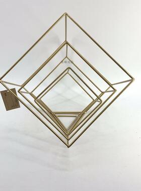 现代铁艺切角方型摆件金色金属几何工艺品摆件婚庆桌花花艺架构