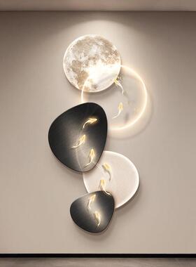 高级感石来运转入户门玄关装饰画现代轻奢正对墙壁灯画九鱼图挂画