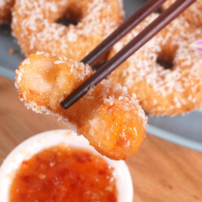 泰式多拿鲜虾饼速冻虾滑仁肉饼半成品儿童早餐饼日式小吃油炸虾排 - 图0