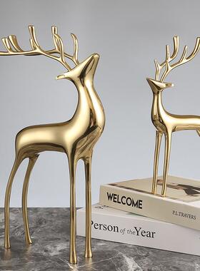 黄铜麋鹿创意家居摆件轻奢高档现代客厅玄关美式电视柜酒柜软装饰