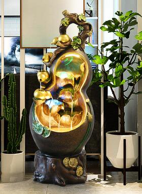 葫芦摆件落地循环流水招财客厅玄关水景装饰办公室风水轮开 业礼