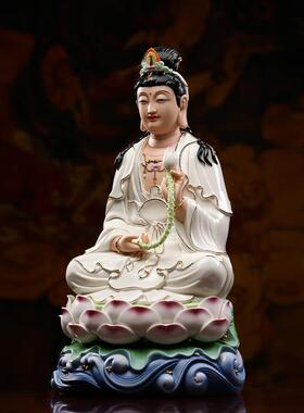 德化白瓷佛像大势至坐莲观音菩萨描金供奉工艺品家用饰品陶瓷摆件