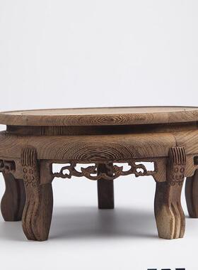 鸡翅木红木鱼缸花瓶盆景圆形底座佛像奇石工艺品摆件实木高脚底托