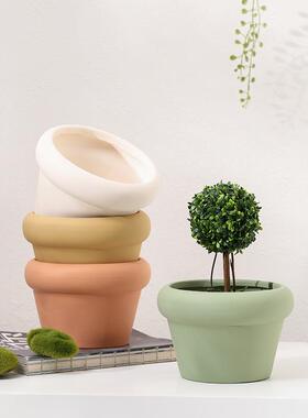 北欧加厚高矮圆形陶瓷花盆带托盘素烧陶土吸水兰花绿萝鲜花绿植器