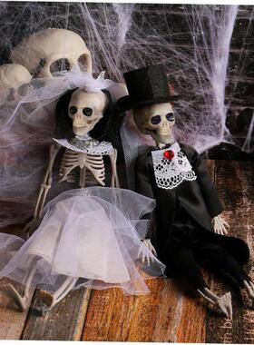 Halloween Skeleton bride and groom hang party scene prop万圣