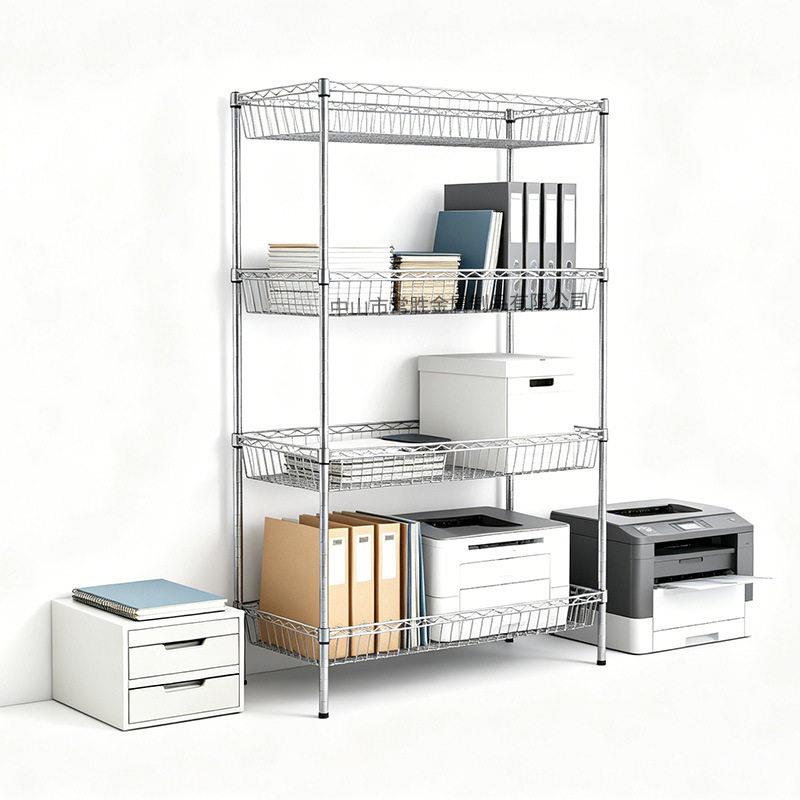 Multifunctional mesh basket storage rack factory storage rack chrome wire mesh shelf four-layer load-bearing mesh basket storage rack