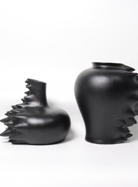 简约代白1色刺猬造型树脂花瓶样客厅摆间件哑光现几何不板规则花