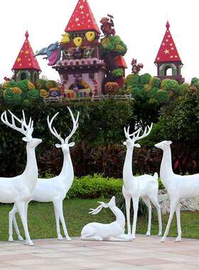 花园手绘梅花鹿摆件仿真动物园林景观装饰公园庭院商场玻璃钢雕塑