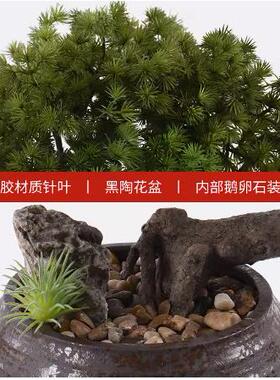 新中式迎客松饰树盆景摆件博HY1057茶桌枯山水古架玄关装植品绿案