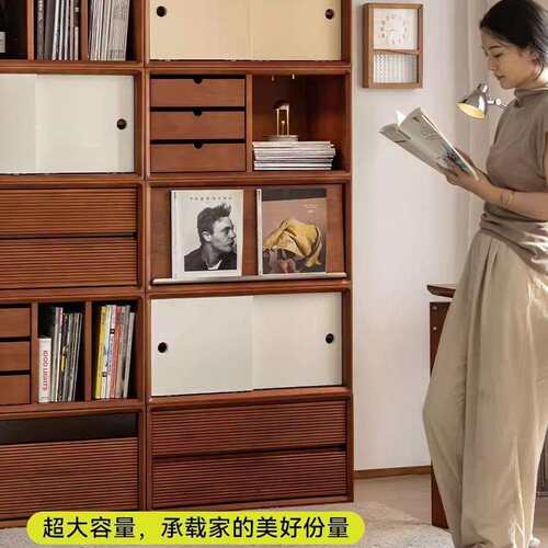 北欧实木书柜家用落地多功能电视柜客厅靠墙中古隔断收纳柜储物柜 - 图2