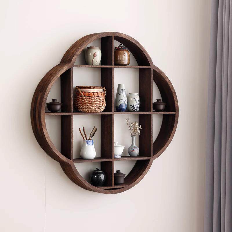 Spot solid wood Bogu rack storage rack wall-mounted Duobao Pavilion tea cup tea set display rack wooden vase organizing rack