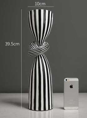 极简黑白条纹打结树脂摆件现代简约样板房客厅玄关桌面创意装饰品