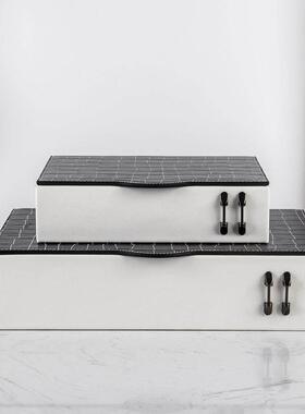 现代简约皮革马毛储物盒首饰盒摆件软装饰品样板房售楼处书房客厅